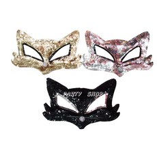 舞會動物道具_亮片狐狸手工面具，派對變裝必備，手工亮片面具，時尚動物造型，派對焦點。, 黑(不含運)未滿佰元不出貨, 1個