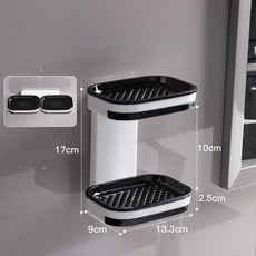 놀자리빙 벽부착 서랍형 상하좌우 물빠짐 비누받침 1단 2단, No.04 2단 블랙, 1개