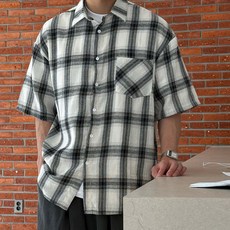 [빅사이즈 M-3XL] 데일리 체크패턴 오버핏 반팔 셔츠 남자 여름 캐주얼 스트릿