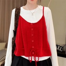 Vezri 여성용 니트 스웨터 조끼 봄 가을 U넥 편안한 무지 디자인