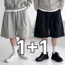 핏노블 2P 남자 버뮤다팬츠 7부 와이드 원턱 반바지 1+1
