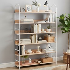 위즈룸 책꽂이 책장, 6단, 우드+화이트