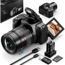 NBD 4K 64메가픽셀 디지털 카메라 12배 광학 줌 30배 Wi-Fi 및 앱 제어 270° 플립 스크린 | 자동 초점 이미지 안정화 32GB SD 카드 배터리 2개 포함, sport graphite
