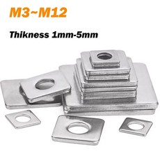 304 스테인레스 스틸 사각 플레이트 와셔 M6 1mm 플랫 두께 M8 M3 스페이서 M5 M12 개스킷 5mm 패드 M4