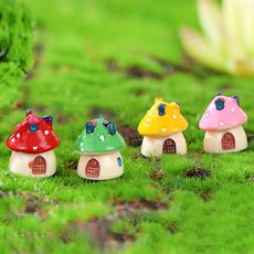 테라리움 피규어 만들기 재료 화분장식 미니어처 컬러 버섯하우스 4P세트, 1세트