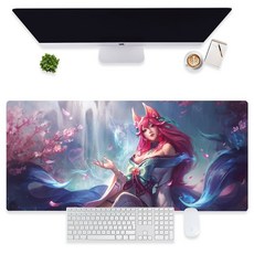 超大號LOL系列遊戲卡通鼠標墊 加厚鎖邊電腦桌墊, 1個, 靈魂蓮花 阿狸 (LOL-14),800*300*3mm