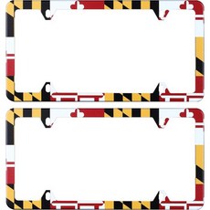 빈티지 미국 국기 번호판 프레임 애국적인 홀더 스테인리스 강철 자동차 부품 장식 나사 포함 남녀용 4홀 1개, Maryland State Flag, 2 Pack