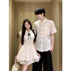 반팔 스커트 화이트 여름 시밀러룩 화이트 반팔 퍼프 스커트 셀프웨딩커플룩 휴양지룩 30대 바캉스룩
