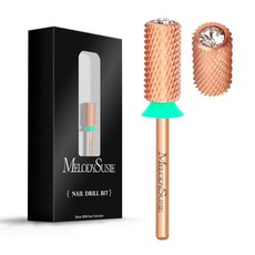 네일드릴비트 각질 제거 파츠 멜로디수지 안전 네일 드릴 비트 332 부드러운 원형 상단 대형 배럴 카바이드 매니큐어 페디큐어 큐티클 젤 폴리싱용 초보자용 로즈 골드 시리즈 비트, Coarse-C, Crystal Rose Gold, 1