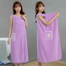 하임하이 여성용 착용식 목욕타월 코랄벨벳 대형 샤워가운 욕실타월, 퍼플