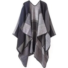 여성용 따뜻한 숄 랩 격자무늬 판초 케이프 롱 태슬 담요 파시미나 스웨터 코트 오픈 프론트 가디건 블록 플로럴 스트라이프 #03 마룬 카키 141993, #05 그레이 블랙