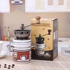 復古手搖胡椒磨陶瓷圓形密封罐咖啡研磨機圓桶手動咖啡磨豆機, 1個, 白色圓形陶瓷罐咖啡磨:如圖所示1082, 1L