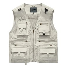 남성용 아웃도어 슬리브 재킷 통기성 빠른 건조 낚시 조끼 작업 캠핑 하이킹 유틸리티 14포켓 포함 B08 화이트 XL 144099