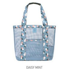 韓國時尚瀝水網紗手提袋大容量透氣漏水洗澡健身洗浴收納包沙灘包, 藍色花朵