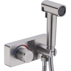 HOMYEP 황동 핸드헬드 화장실 비데 스프레이 부착물 스프레이 홀딩 제트 포함 온수 및 냉수가 있는 욕실 화장대 마운트 비데 수도꼭지 10.2cm(4인치) 센터 세트 R, 손잡이, 브러시드 니켈