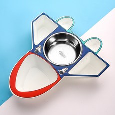 WTB 卡通飛機兒童餐盤 寶寶輔食304不銹鋼分格餐盤 幼兒園家用, 藍色餐盤+銀色碗, 1個