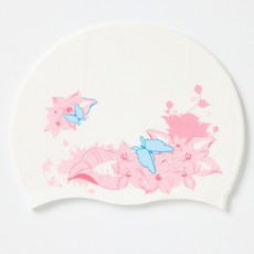 디숏 플라워 실리콘 수모 디자인 수영모자 여성용 꽃무늬, 1개, 블루 버터플라이