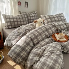 사계절 스트라이프 고밀도 부드러운 침구세트 체크 극세사 이불커버+침대시트+베개커버 세트