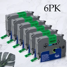 Brother Laminated 6mm TZe 라벨 테이프 용 6/12/20PK P-touch 메이커와 호환 가능, 08 6PK Black on Green