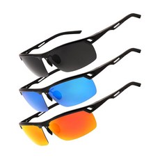 Camptrace 편광 스포츠 선글라스 3팩 남성용 경량 선글라스 UV400 보호 골프 러닝 사이클링 낚시 운전용 블랙+블루+오렌지, Camptrace 편광 스포츠 선글라스 3팩 남성용 경
