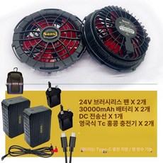 에어쿨링 현장용 긴팔 충전식 쿨링팬 선풍기 노가다용, 1개, 12.24 V 팬 24 V 30000m Ah 배터리 2