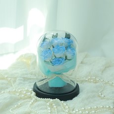 LUCKYOO 투명 유리돔 꽃다발 기념일 선물 LED 무드등 비누꽃 선물 세트, 블루, 1개 블루, 1개