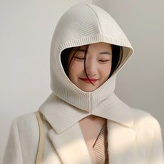 JB9 巴拉克拉法帽假披肩羅紋針織兜帽圍脖保暖針織帽兜帽冬季商品寬鬆版型, 1個