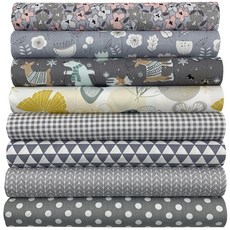 AUFODARA Aufodata 8피스 50cm x 50cm(19.6인치 19.6인치) 면 원단 사각형 퀼팅 패치워크 꽃무늬 패턴 프리컷 DIY 바느질 공예 공예용 (그린) 2, 회색