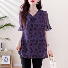쑤야 1650 여성 브이넥 반팔 쉬폰 블라우스 빅사이즈