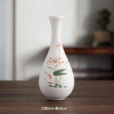 手繪荷花白瓷花瓶, 綠色 玉淨瓶—荷韻雙魚