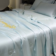 슬림소녀 에어컨 이불 냉감 실크 자수 세탁가능 침구세트, 소프트블루