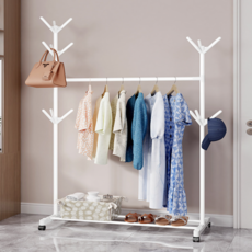 FITISM 鐵製移動式寬衣架單桿衣架+立式衣架衣架, 白色