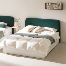 [침대 특가전] 파로마 제리움 패브릭헤드 수납 침대 Q 인디파워독립매트, 화이트+딥그린