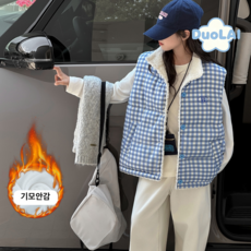 세븐스타AD6174여아 키즈 유아동 겨울 가을 봄 고퀄 코튼 면혼방 뽀글이 후리스 보아털 양면 체크 하이넥 단추복고 빈티지 조끼 베스트 경량 소프트 방한 보온 데일리룩