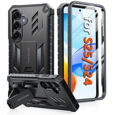 FNTCASE 삼성 갤럭시 S25-엣지 케이스: 군용 등급 낙하 방지 보호 모바일 커버 킥스탠드 포함 | 매트 질감의 견고한 충격 TPU 보호용 폰케이스 - 오렌지 154107, 블랙