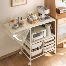 SeekFun 접이식 주방 테이블 이동식 수납장 다층 서랍 튼튼한 다용도 수납 선반, 화이트