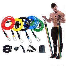 11단계 멀티 튜빙 밴드 풀 세트 홈트 근력 스트레칭 운동, 컬러, 1세트