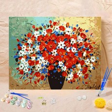 캔버스 유화 그리기 세트 해외DIY 명화그리기 대형 꽃 플라워, 1개, 꽃송이40x50