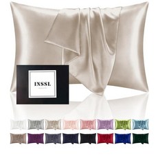 [미국수입정품] INSSL 여성용 실크 베개 커버 머리카락과 피부를 위한 멀베리 커버 및 수면 중에 편안함과 통기성 유지 퀸 아이보리 240688