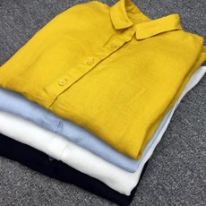 여성 린넨 무지 7부 소매 셔츠