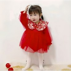 女寶寶紅色連身紗裙