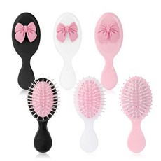 BFZMSLY 6피스 미니 헤어 브러시 세트 여성용 핑크 코켓 리본 여행용 엉킴 방지 브러시 젖은 머리/건조한 두피 마사지용 빗 휴대용 포켓 사이즈 헤어브러시 발렌타인데, 3 Color Bow