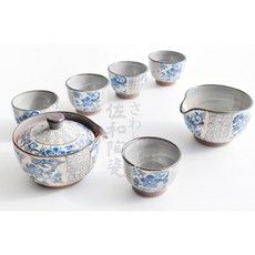 三島唐草茶具組 日本製 1壺+1茶海+5杯, 1個