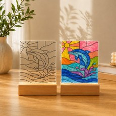 [홈퍼니]DIY 아크릴 무드등 만들기 UV인쇄 완성도안 8종 스테인드 글라스 [1-1]유선USB형 직사각형 미니, [3]돌고래