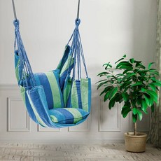 코코조아 실내 야외 스트라이프 해먹 의자 블루 캠핑해먹의자 실내해먹그네 야외해먹그네, 1개