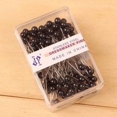 다채로운 라운드 진주 머리 바늘 스티치 스트레이트 푸시 바느질 핀 양재 DIY 바느질 도구 위치 100 개/상자, 블랙 100pc