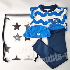 [국내매장판] 뉴발란스키즈 남아 어린이 래쉬가드 세트 물결 블루