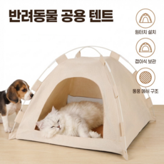 융풍 접이식 반려동물 텐트 강아지 고양이 공용 하우스 원터치 설치 통풍 좋은 사계절 사용, 1개, 베이지색