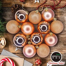 摩達客耶誕-10公分霧亮混款電鍍球12入吊飾組，多色可選，聖誕樹裝飾掛飾, 1個, 香檳粉金色系, 香檳粉金色系