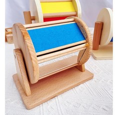 蒙氏玩具0-3木製紡織鼓嬰兒童早教教具幼兒園實木彩虹滾動鼓toys, 紡織鼓帶鏡子【全櫸木版】, 1個